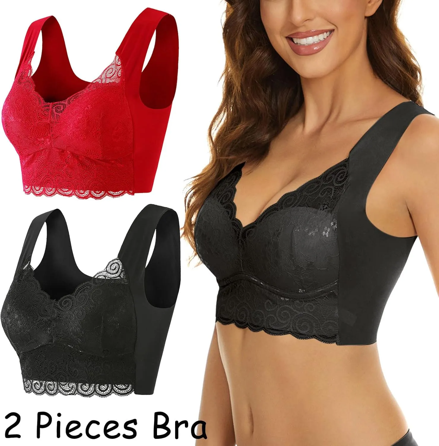 2 Pieces Lace Bra Plus Size Bra Women Underwear Bralette Crop Top Sexy Female Bra Large Top Female Push Up