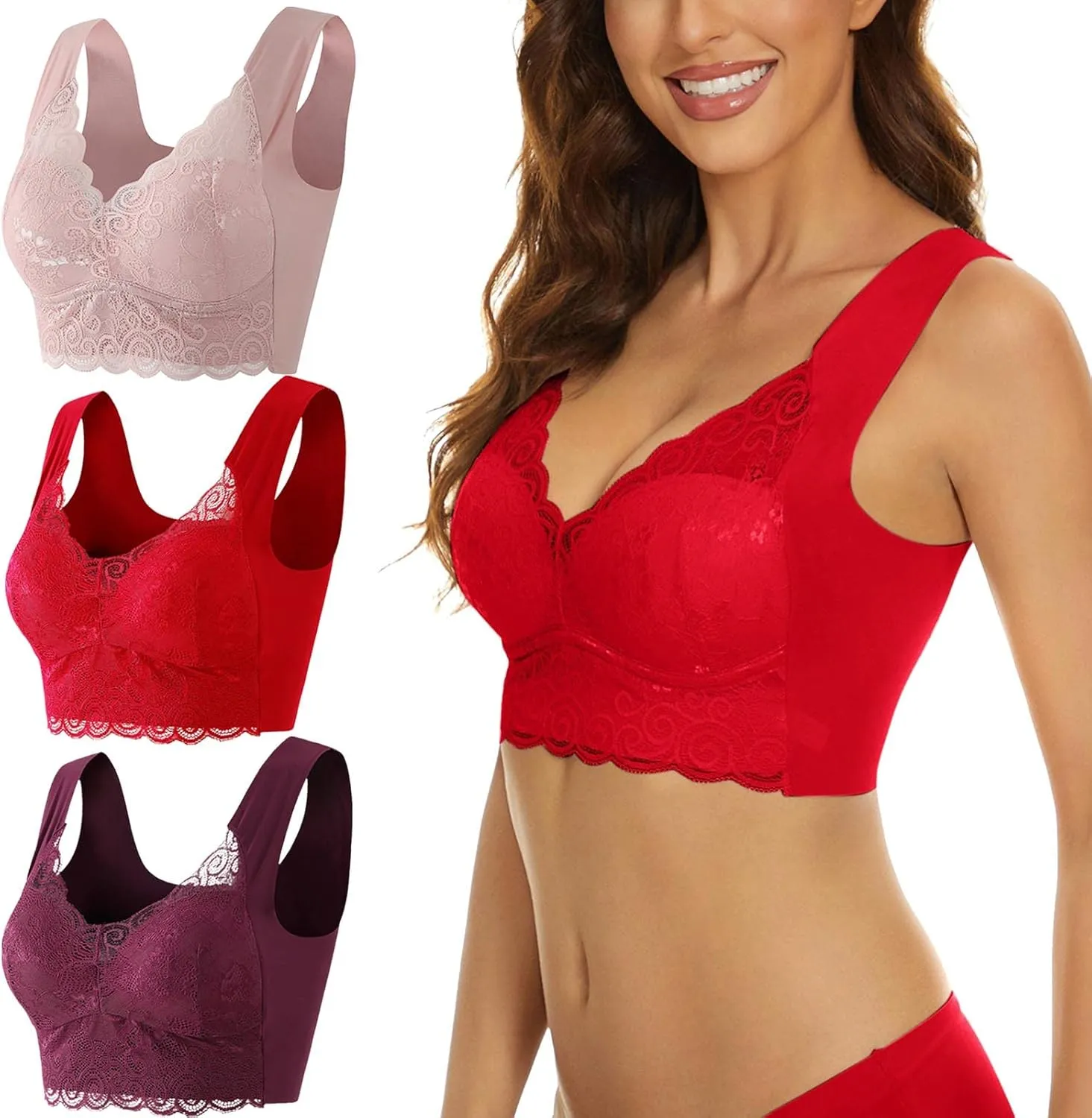 3 Pieces Lace Bra Plus Size Bra Women Underwear Bralette Crop Top Sexy Female Bra Large Top Female Push Up