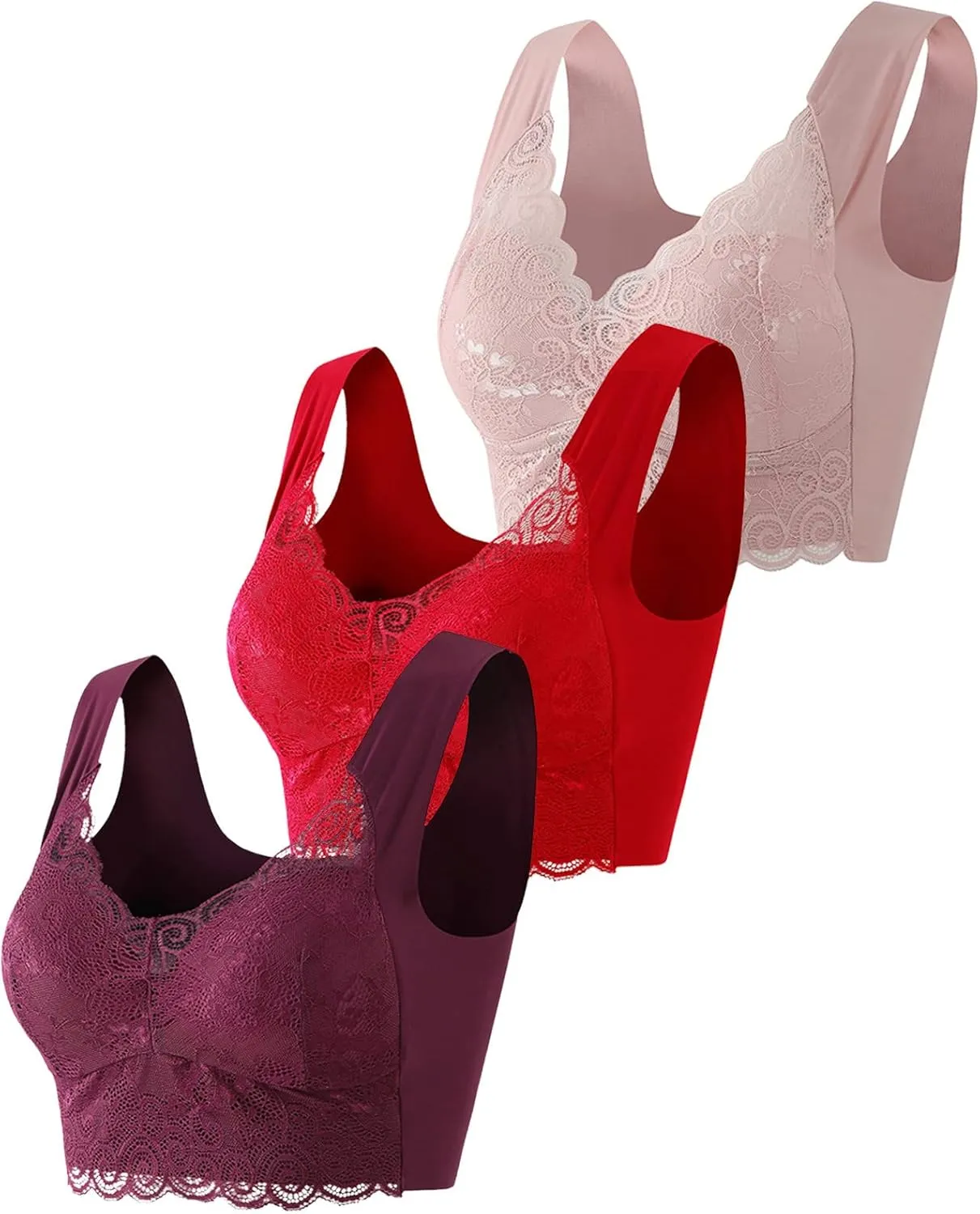 3 Pieces Lace Bra Plus Size Bra Women Underwear Bralette Crop Top Sexy Female Bra Large Top Female Push Up