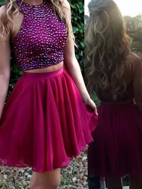 Bridelily A-Line Chiffon Scoop Sleeveless Short/Mini Prom Dresses
