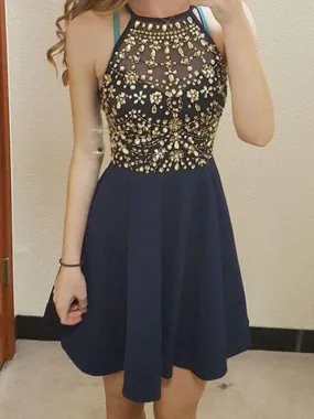 Bridelily A-Line Chiffon Scoop Sleeveless Short/Mini With Beading Prom Dresses