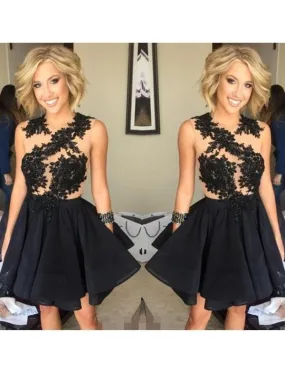 Bridelily A-Line Chiffon Scoop Sleeveless Short/Mini With Lace Dresses