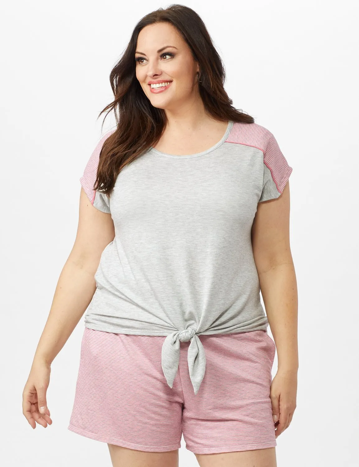 Color Block Tie Front Knit Tee