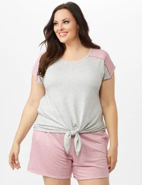 Color Block Tie Front Knit Tee