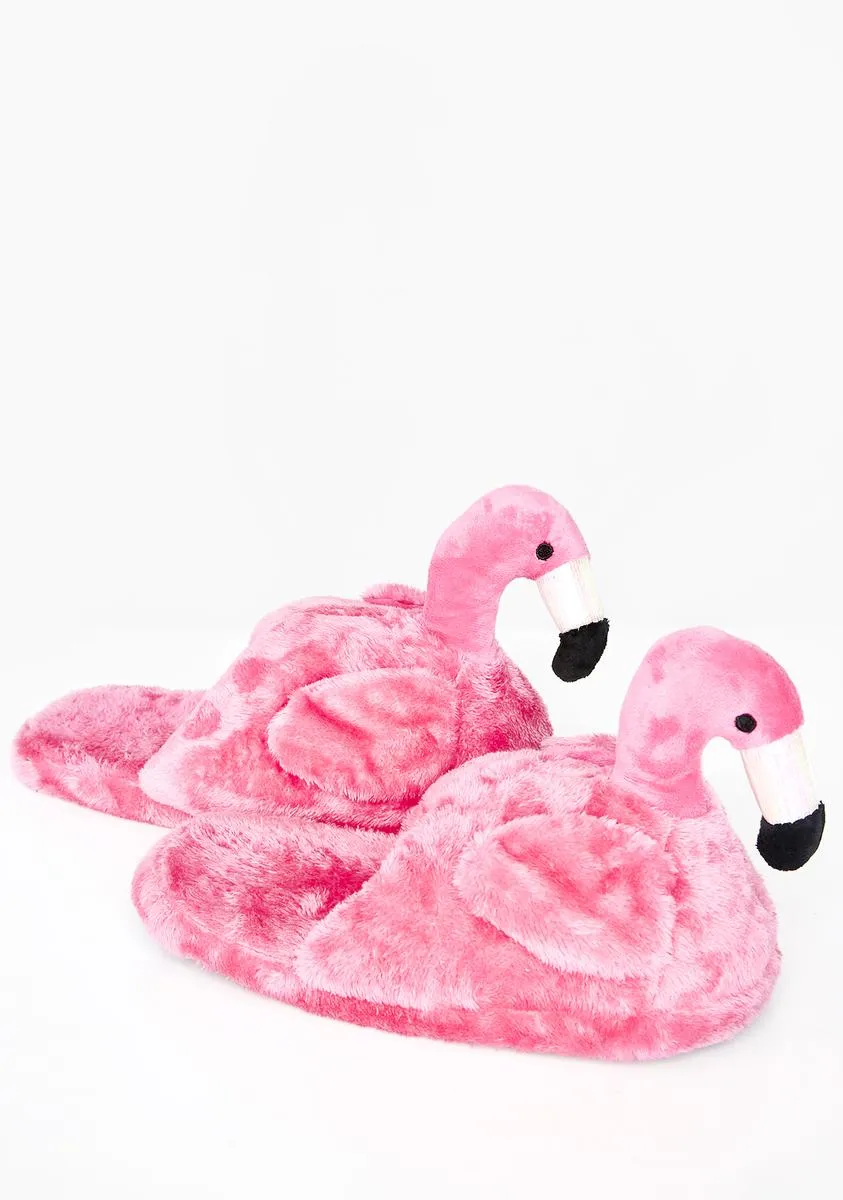 Fuzzy Friend Flamingo Slippers