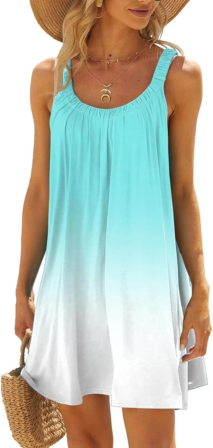 Hawaiian Dresses for Women Cute Summer Gradient Color Block Sleeveless Short Sundresses Travel Spring Break Clothes