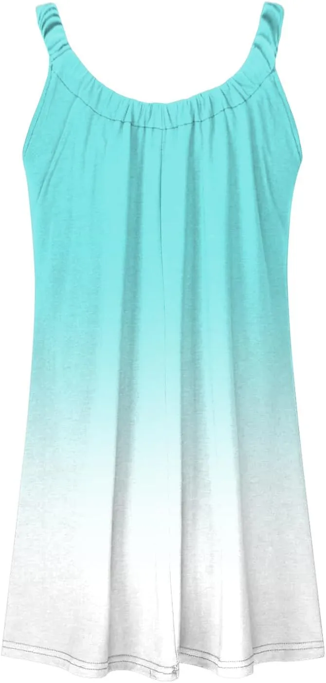 Hawaiian Dresses for Women Cute Summer Gradient Color Block Sleeveless Short Sundresses Travel Spring Break Clothes