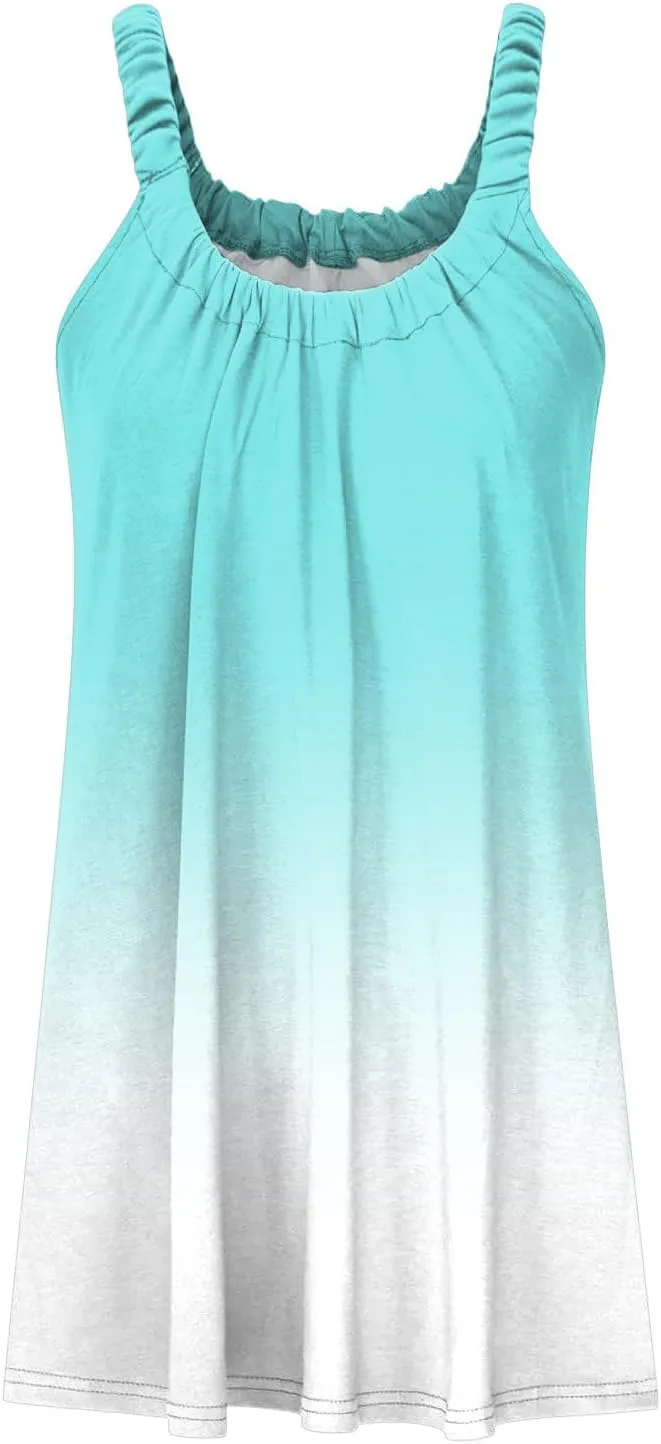 Hawaiian Dresses for Women Cute Summer Gradient Color Block Sleeveless Short Sundresses Travel Spring Break Clothes