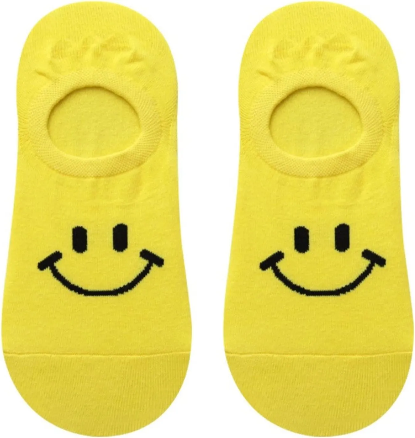 Kawaii Women No Show Socks with Smiley Face Non Slip Cushioned Invisible Liner Low Cut Socks 5 Pairs