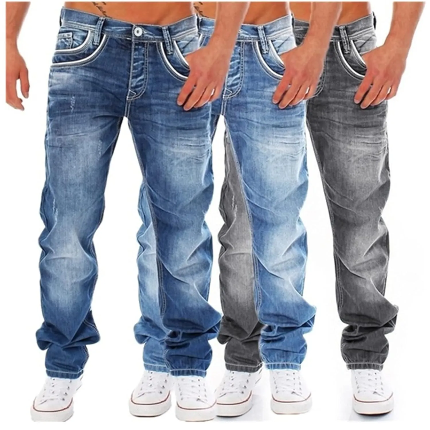 KELYWELL Men's Washed Relaxed Straight Leg Jeans Men Retro Loose Relaxed Jean Casual Washed Denim Pants Basic Jean (34,Grey)