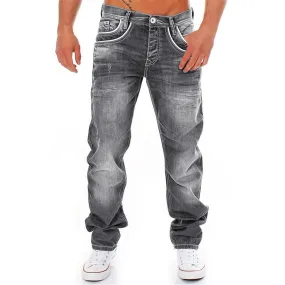 KELYWELL Men's Washed Relaxed Straight Leg Jeans Men Retro Loose Relaxed Jean Casual Washed Denim Pants Basic Jean (34,Grey)
