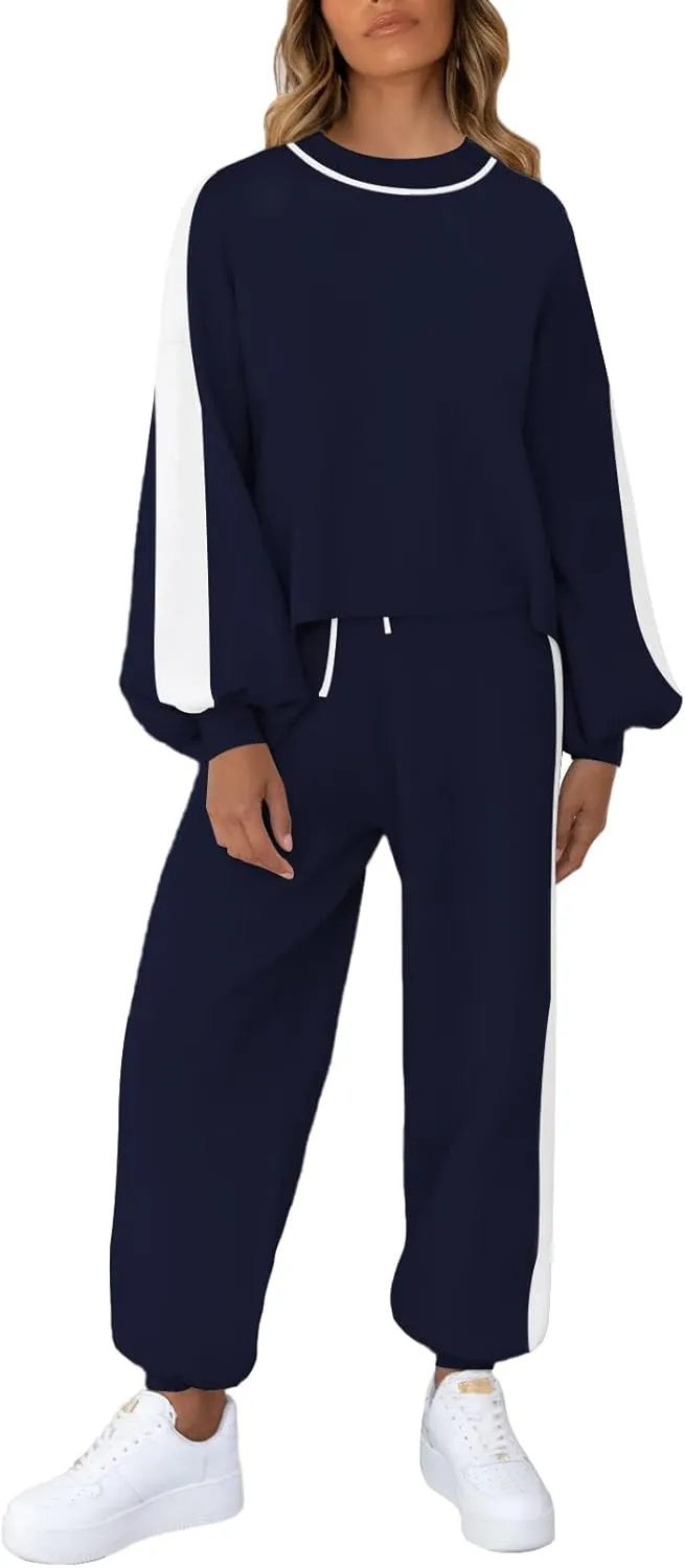 Kisscynest Women's 2 Piece Outfits Sweater Set Casual Crewneck Knit Pullover Top Jogger Pants Lounge Set Sweatsuit
