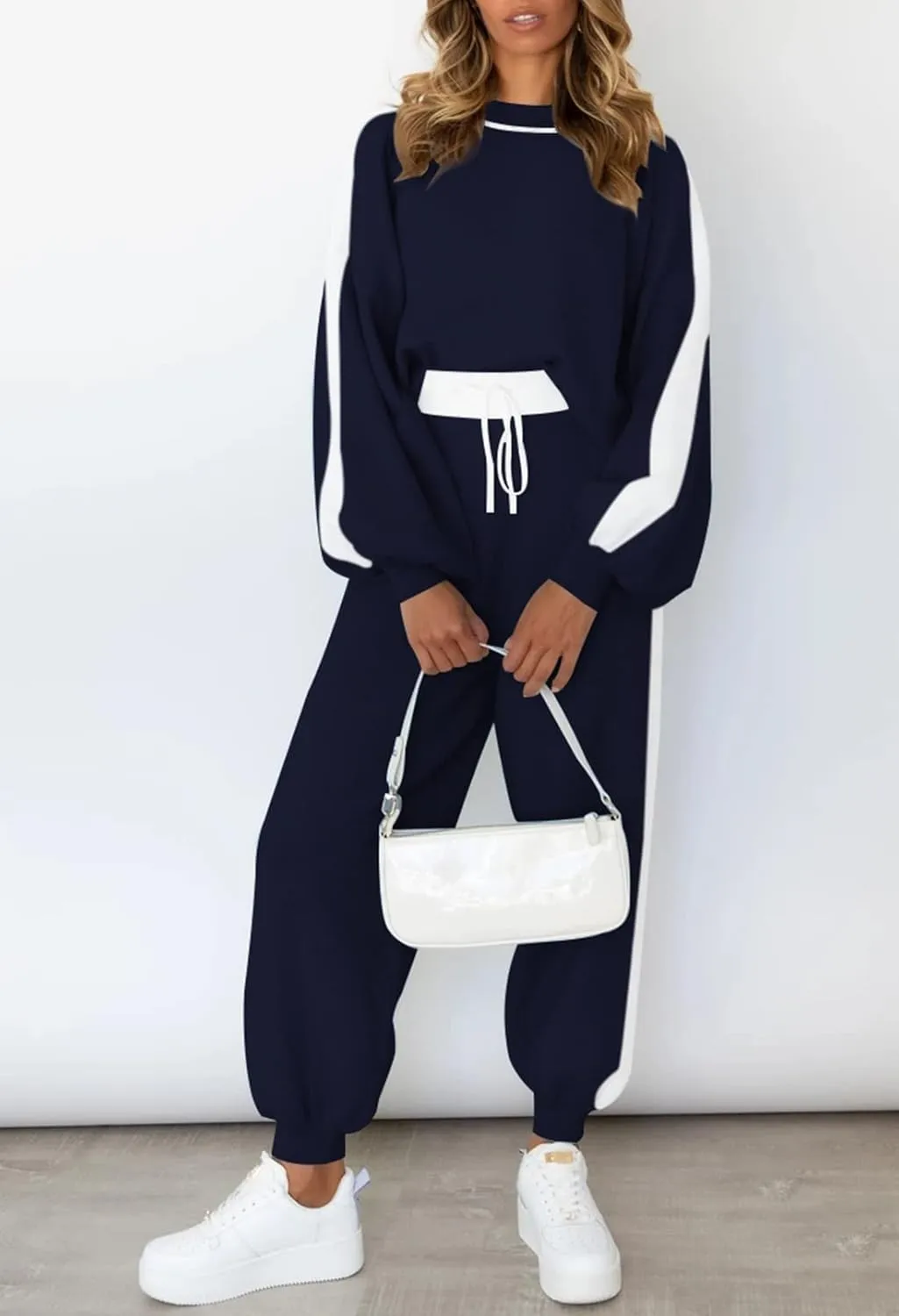 Kisscynest Women's 2 Piece Outfits Sweater Set Casual Crewneck Knit Pullover Top Jogger Pants Lounge Set Sweatsuit