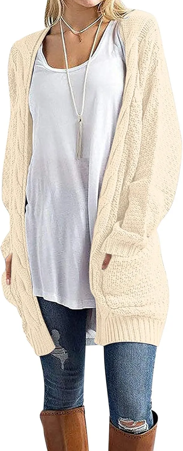 Knit Casual Cardigan Sweaters for Women Loose Open Front Warm Chunky with Pockets Plus Size Women's Cardigan Sweaters