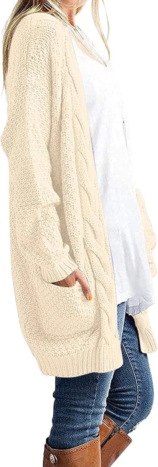 Knit Casual Cardigan Sweaters for Women Loose Open Front Warm Chunky with Pockets Plus Size Women's Cardigan Sweaters