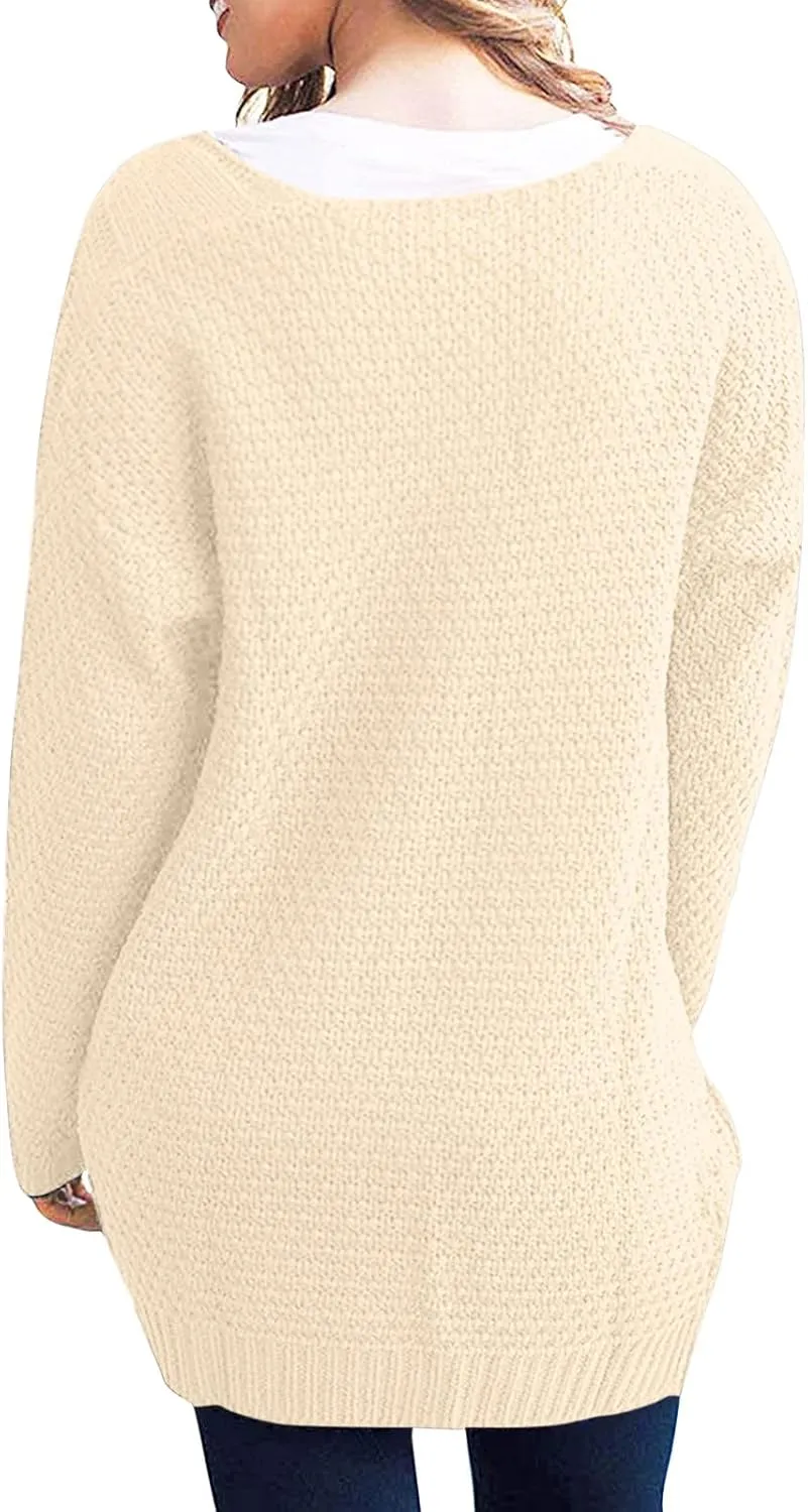 Knit Casual Cardigan Sweaters for Women Loose Open Front Warm Chunky with Pockets Plus Size Women's Cardigan Sweaters