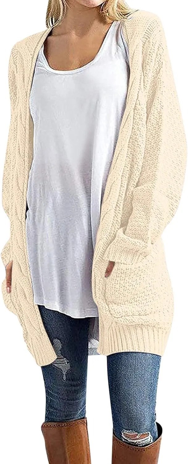 Knit Casual Cardigan Sweaters for Women Loose Open Front Warm Chunky with Pockets Plus Size Women's Cardigan Sweaters