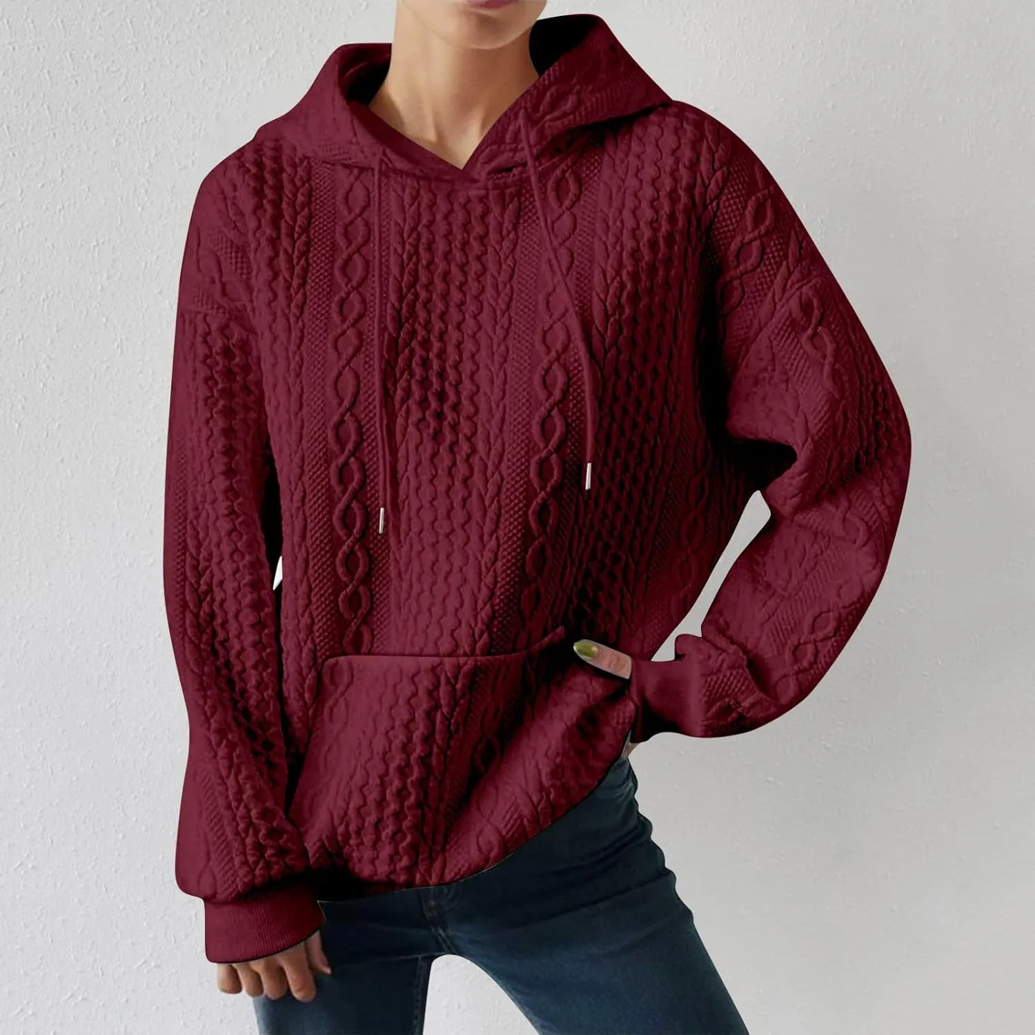 LCMTWX Womens Winter Fuzzy Fleece Jacket New Solid Hooded Thickened Jacquard Long Sleeve Sweater Coat Top Hooded Coats