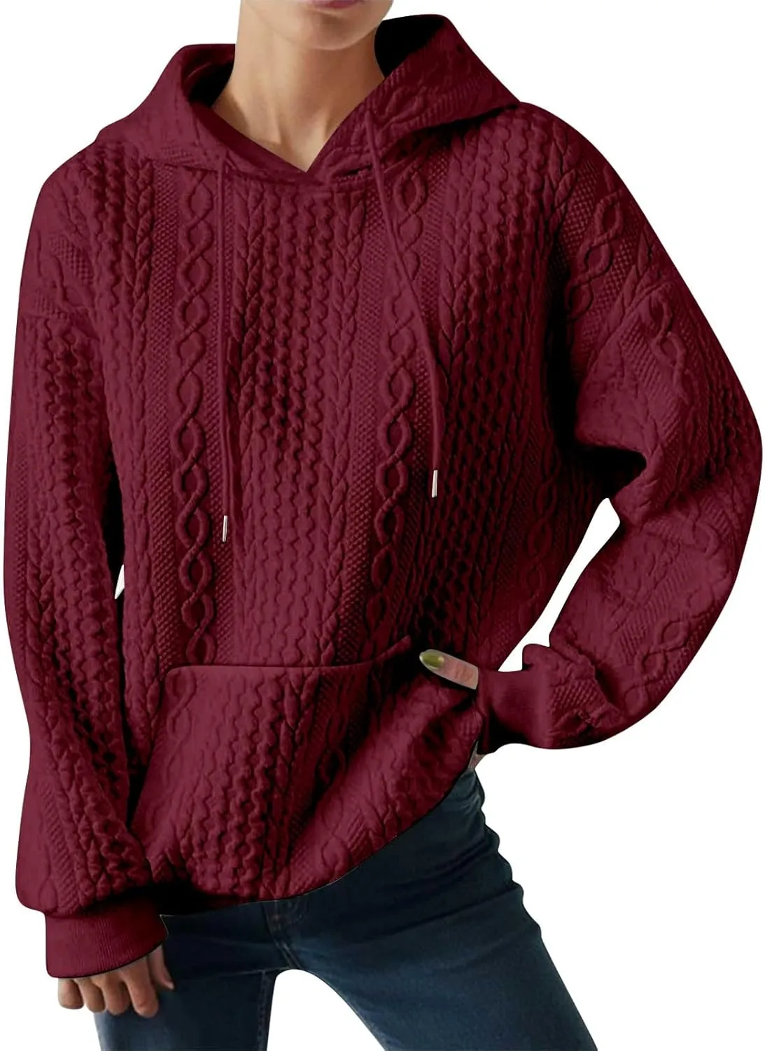 LCMTWX Womens Winter Fuzzy Fleece Jacket New Solid Hooded Thickened Jacquard Long Sleeve Sweater Coat Top Hooded Coats