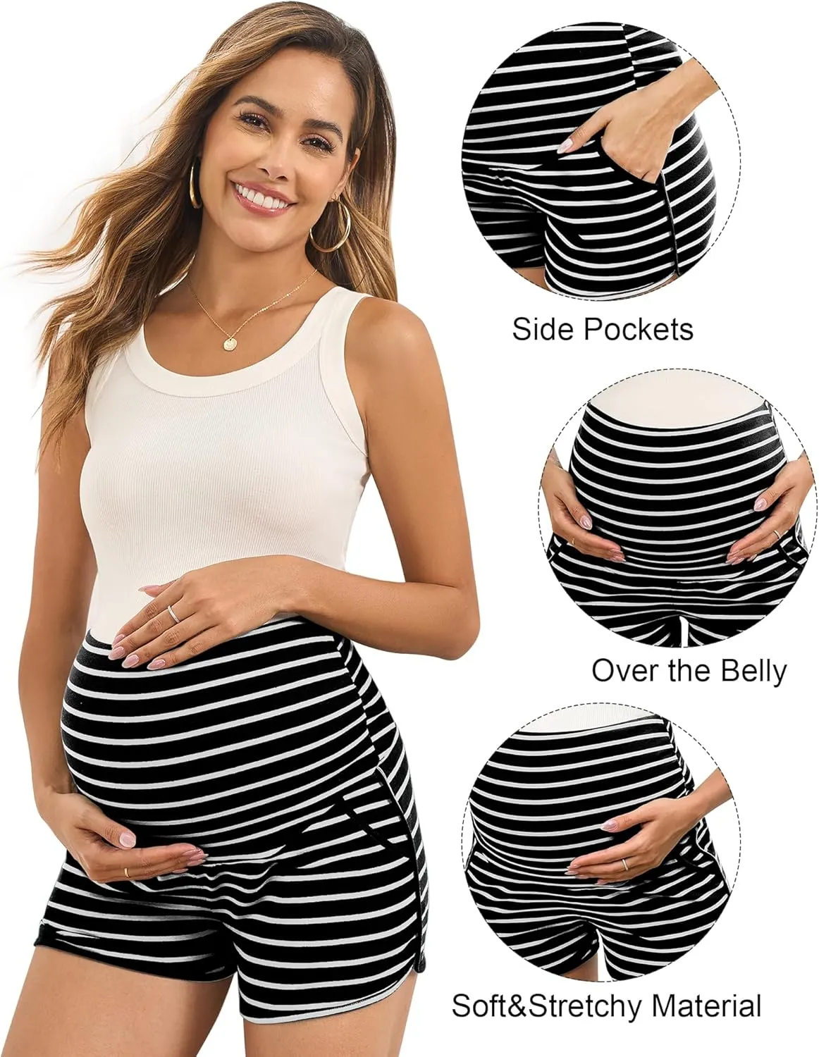 Maternity Shorts Over Belly Comfy Lounge Sleep Pajama Workout Athletic Pregnancy Shorts with Pockets