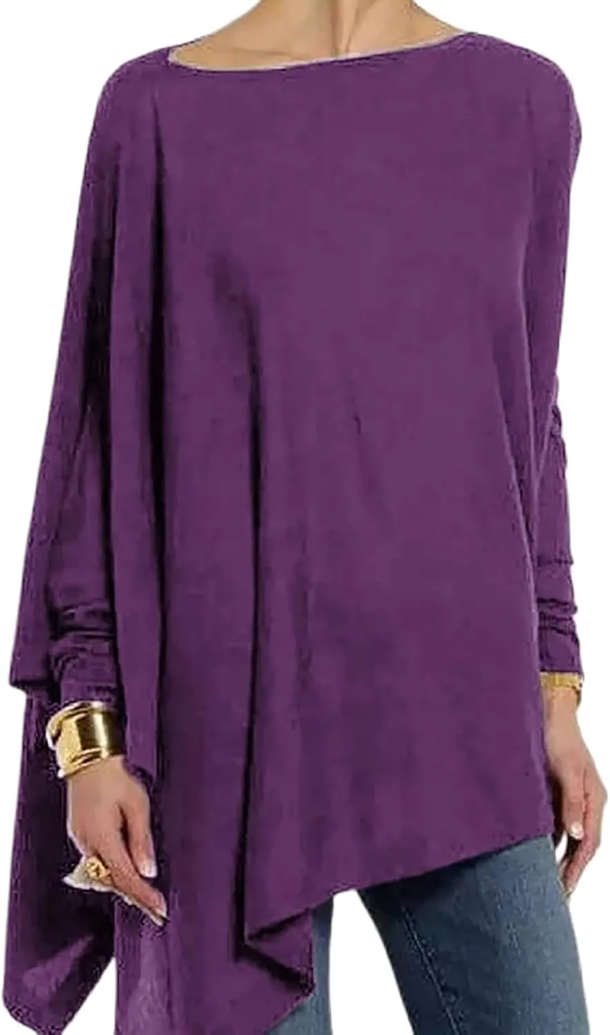 Mayntop Women Tunic Cotton Asymmetrical Hem Top Long Sleeve Oversized Loose T-Shirt Casual Blouse