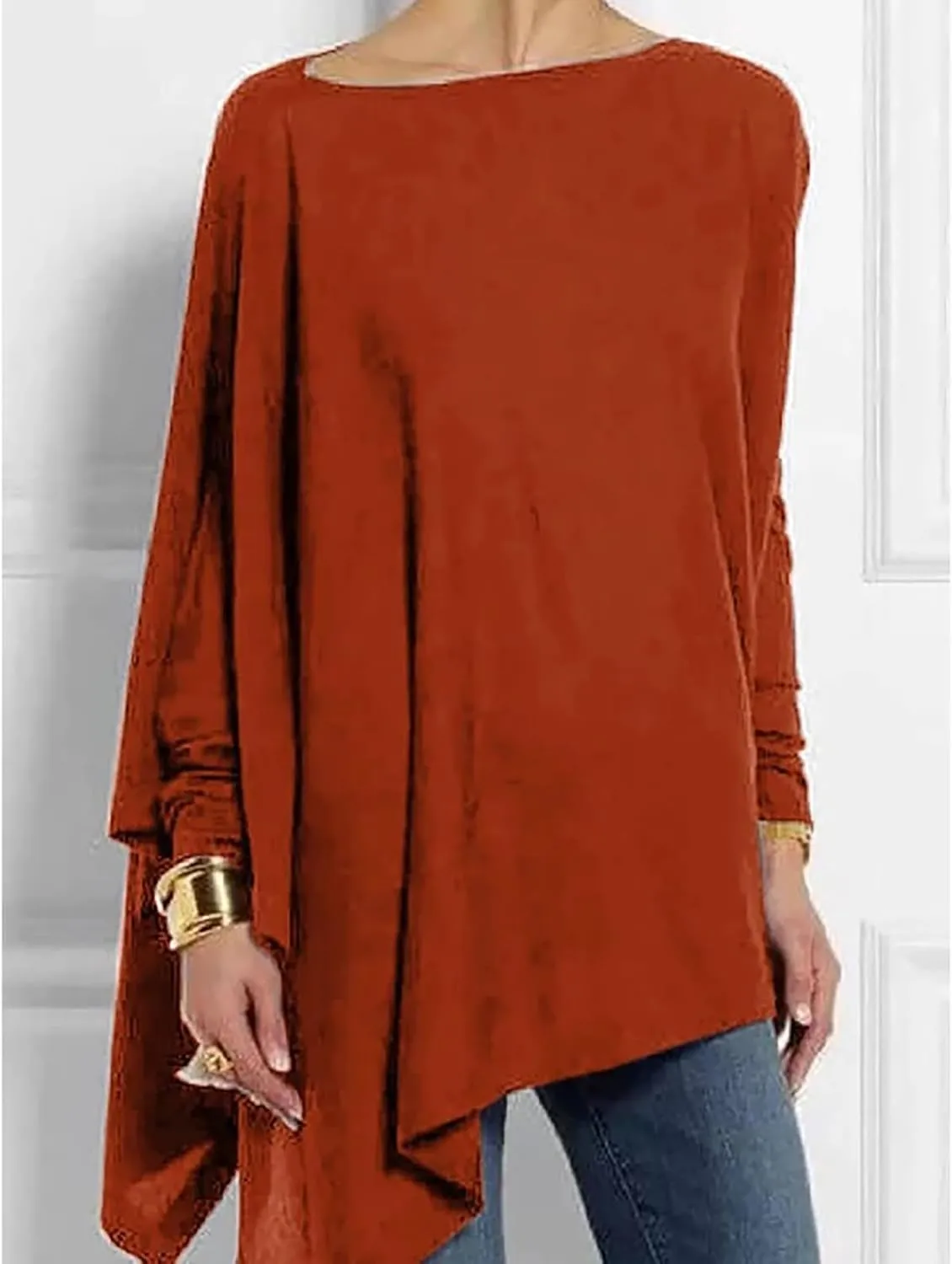 Mayntop Women Tunic Cotton Asymmetrical Hem Top Long Sleeve Oversized Loose T-Shirt Casual Blouse