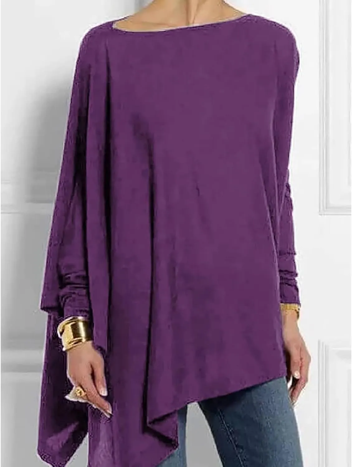 Mayntop Women Tunic Cotton Asymmetrical Hem Top Long Sleeve Oversized Loose T-Shirt Casual Blouse