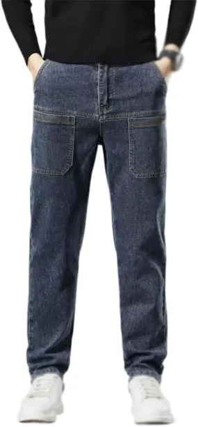 Mecutie Jeans, Men High Stretch Multi-Pocket Durable Cargo Pants, Men's Relaxed Fit Cargo Jeans