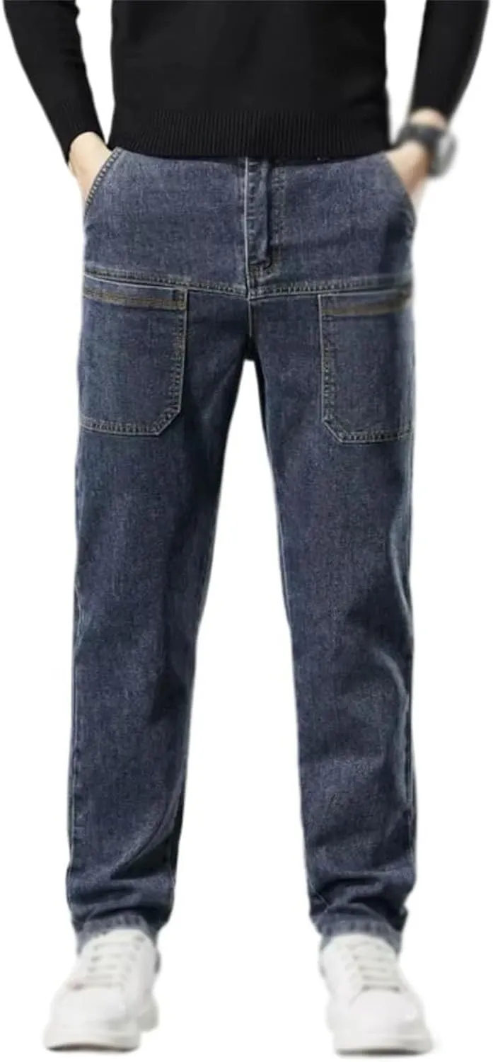 Mecutie Jeans, Men High Stretch Multi-Pocket Durable Cargo Pants, Men's Relaxed Fit Cargo Jeans