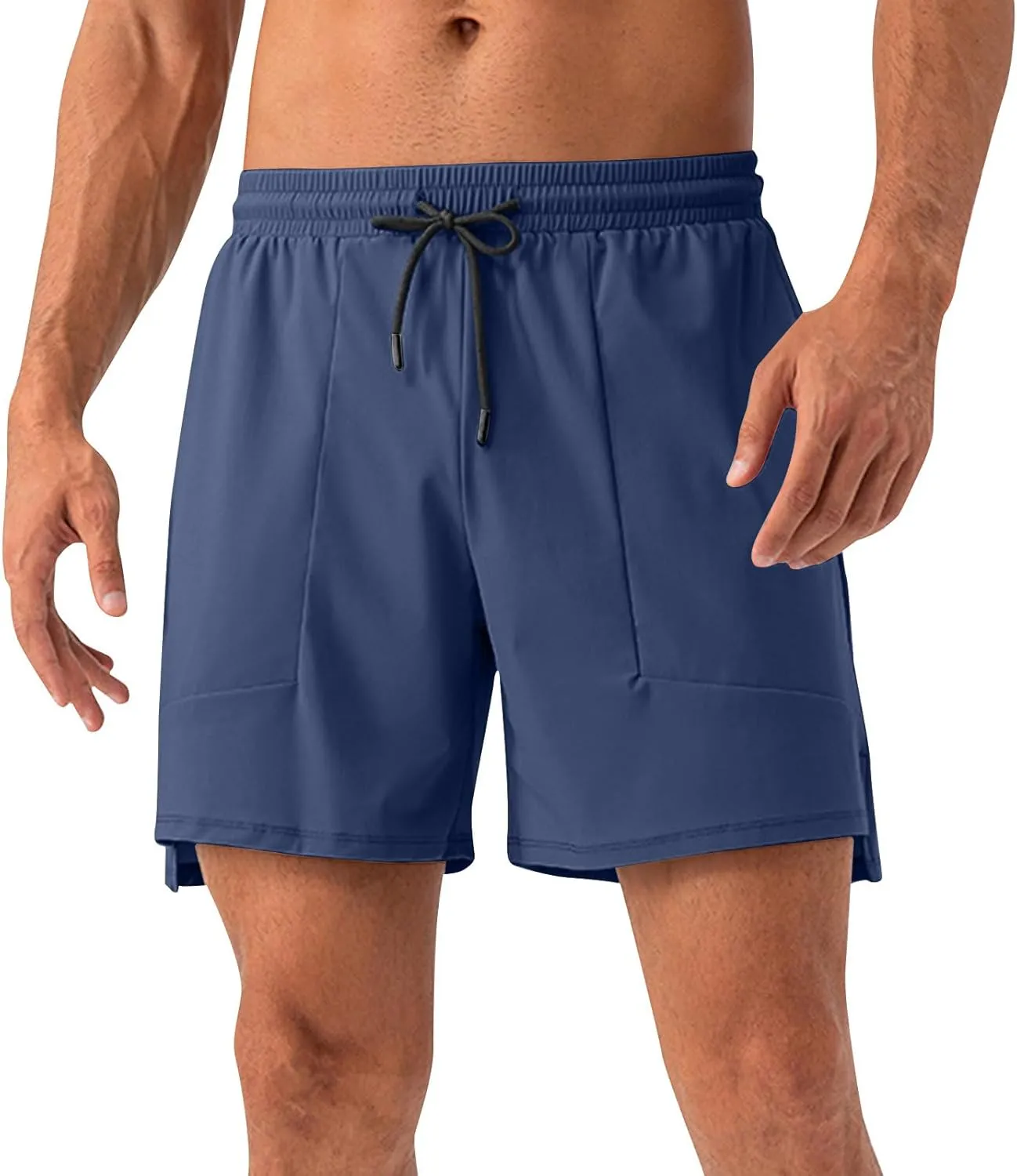 Men's Athletic Running Shorts Quick Dry Workout Drawstring Shorts Lightweight Summer Gym Sports Shorts with Pockets