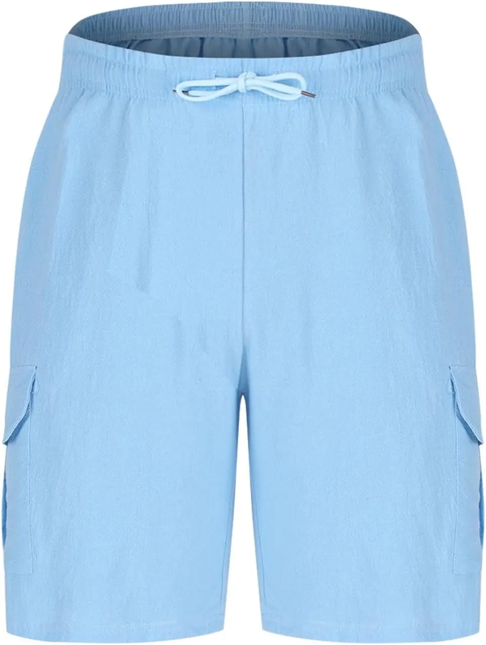 Mens Cotton Linen Cargo Shorts Casual Comfy Loose Elastic Waist Shorts Summer Beach Athletic Shorts with Multi Pockets