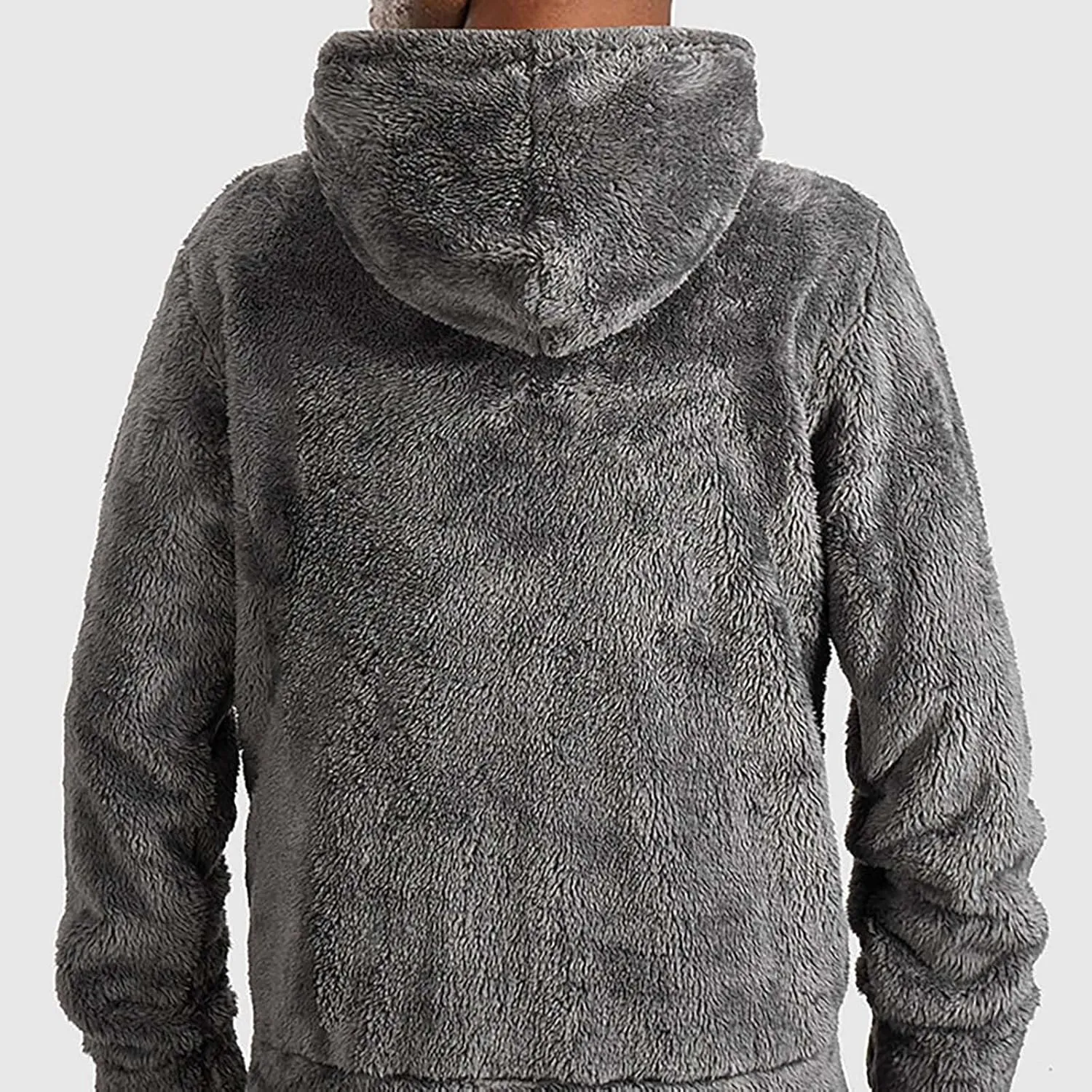 Men's Fuzzy Fleece Hooded Jackets Drawstring Solid Color Long Sleeve Zip up Thick Coat Winter Casual Thermal Outwear