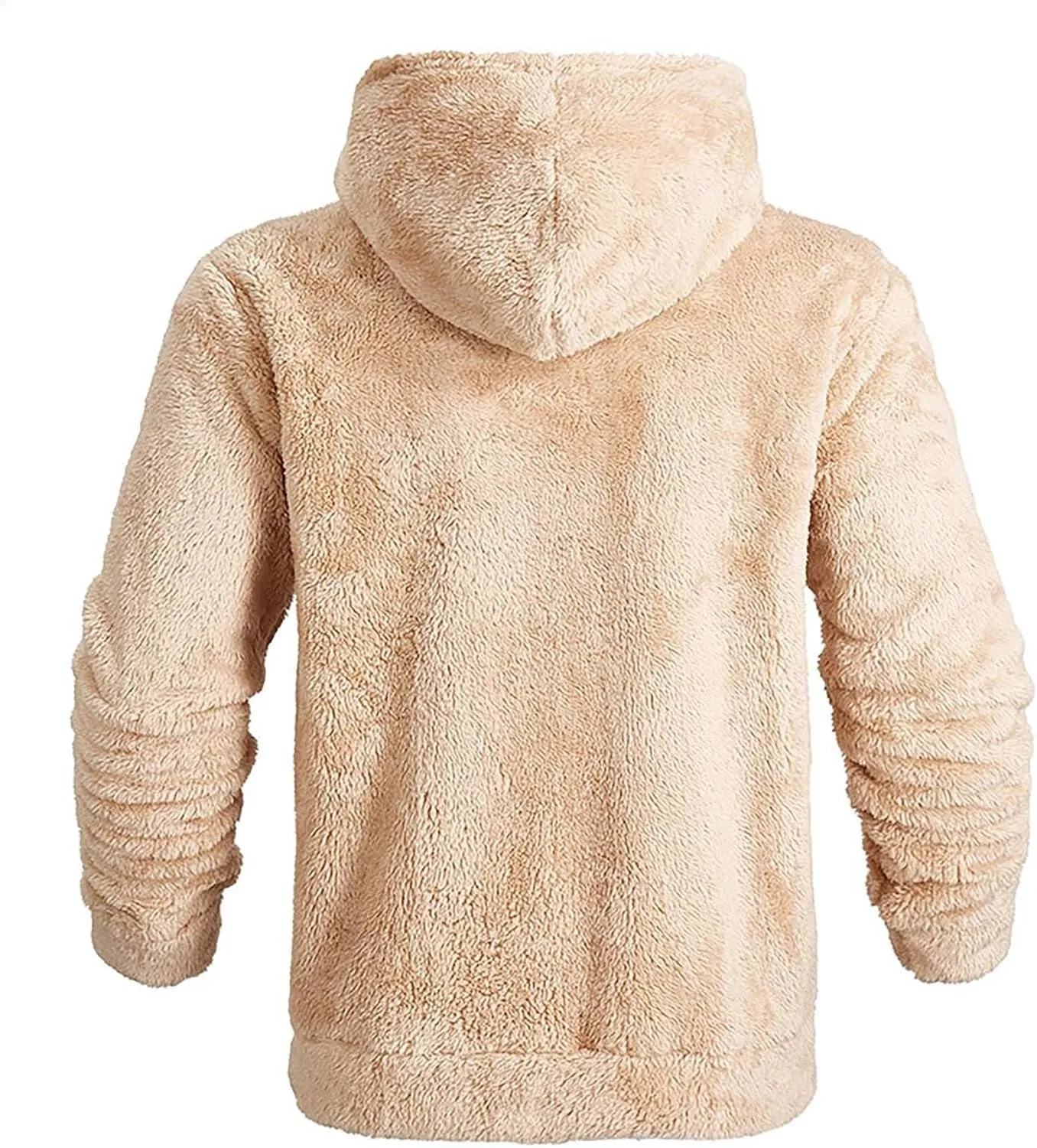 Men's Fuzzy Fleece Hooded Jackets Drawstring Solid Color Long Sleeve Zip up Thick Coat Winter Casual Thermal Outwear