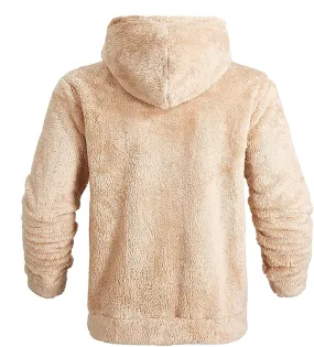 Men's Fuzzy Fleece Hooded Jackets Drawstring Solid Color Long Sleeve Zip up Thick Coat Winter Casual Thermal Outwear