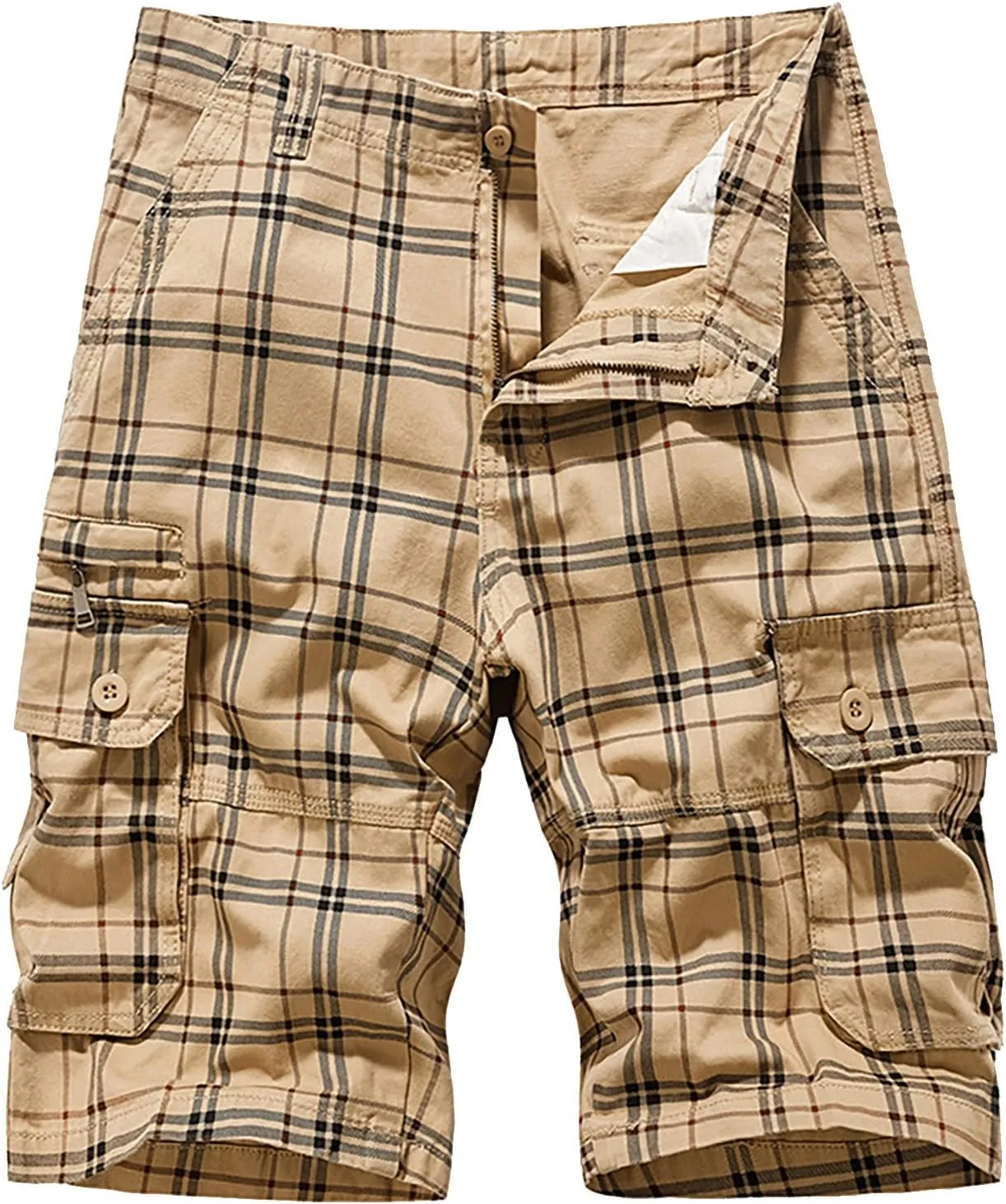 Men's Pajama Shorts Cotton Lounge Sleep Shorts Elastic Waist Sleepwear Pants with Pockets Khaki