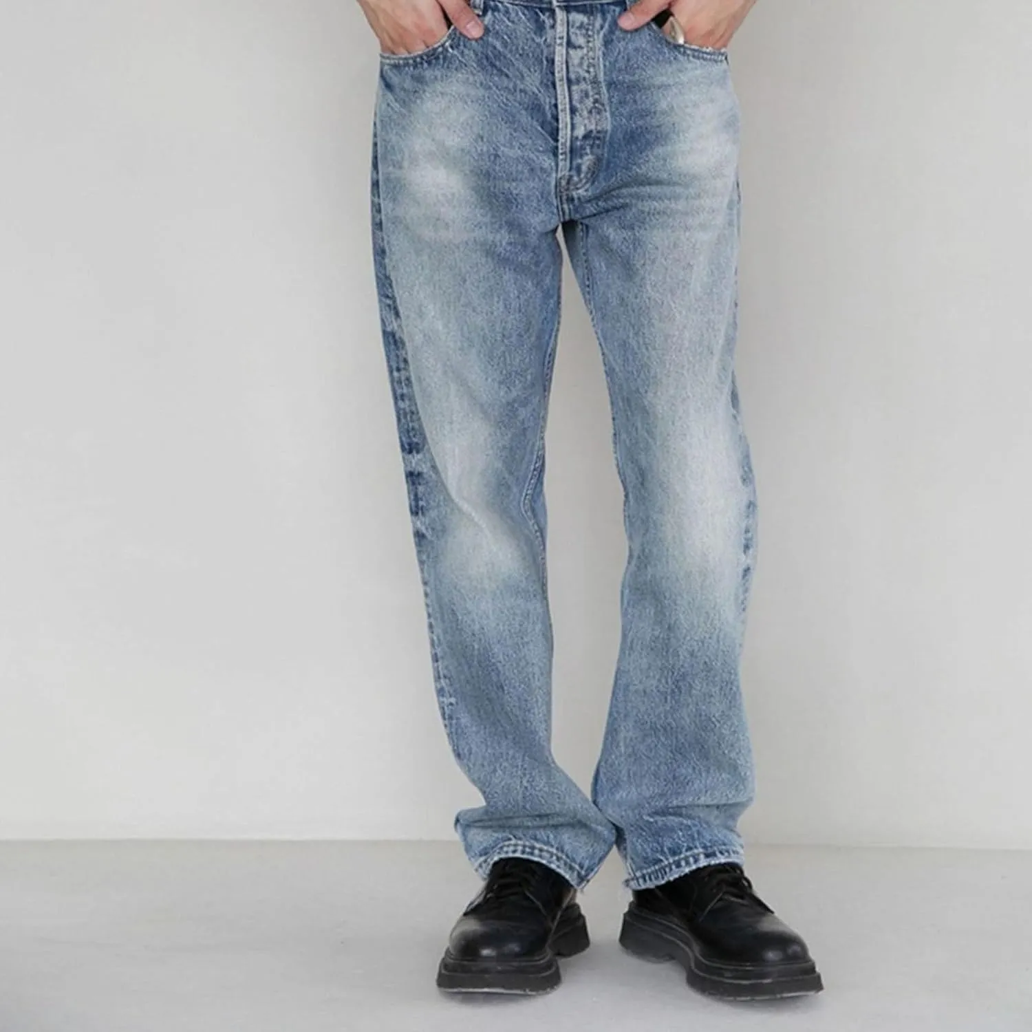 Men's Vintage Relaxed Fit Classic Jeans Casual Blue Regular Denim Pants Distressed Basic Streetwear Jeans