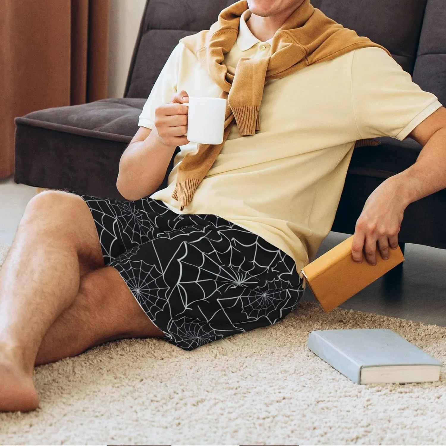 Novastar Mens Pajama Pants - Spider Web Black Sleep Comfy Shorts Mens Pajama Shorts, Pj Pants for Mens Lounge Shorts