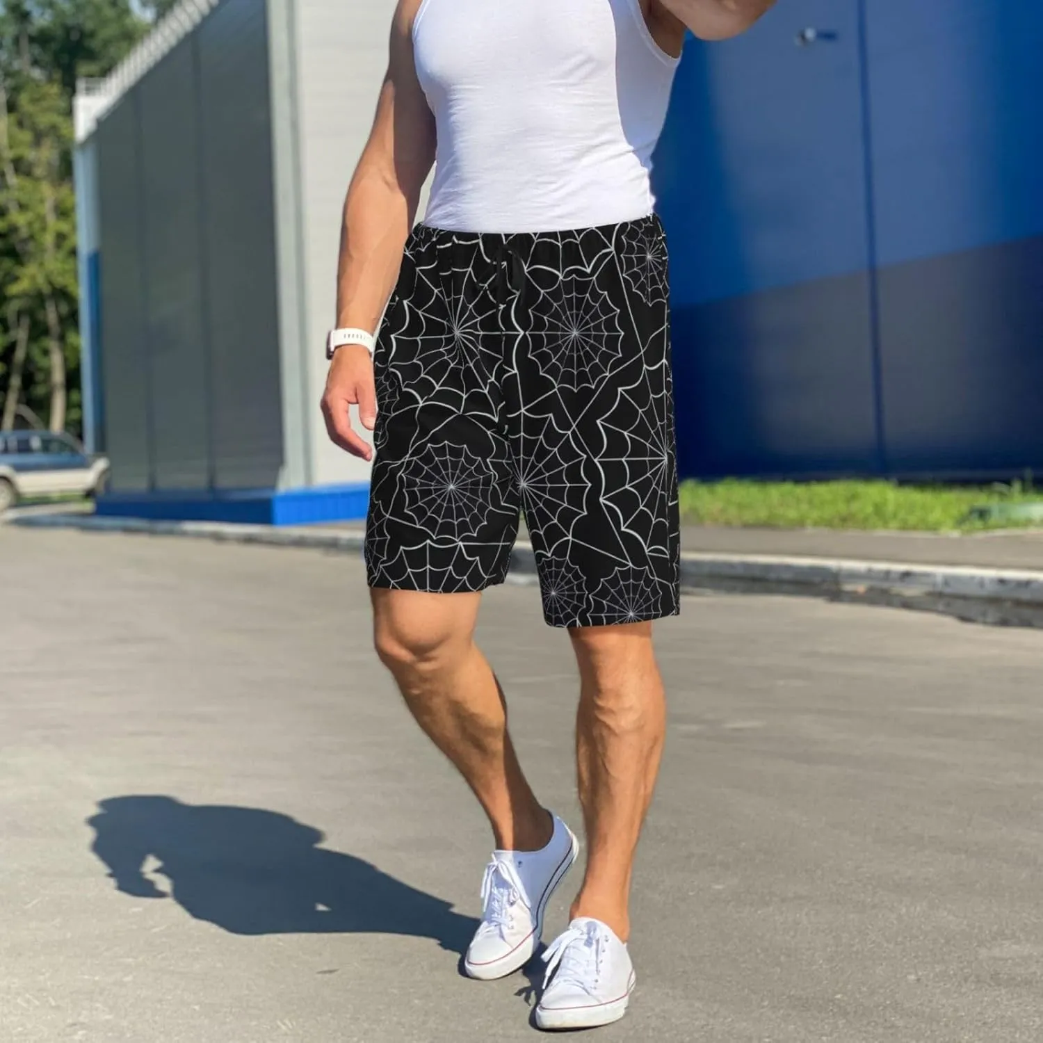 Novastar Mens Pajama Pants - Spider Web Black Sleep Comfy Shorts Mens Pajama Shorts, Pj Pants for Mens Lounge Shorts