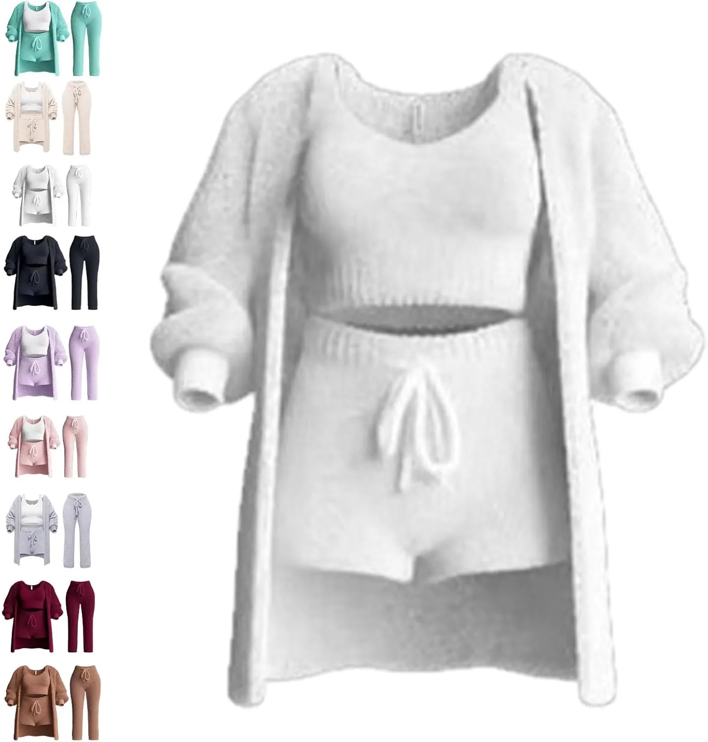 The Pluffi Cozy Lounge Sets for Women, Knit Lounge Set, Knit Fit Scrubs Set, Cozy Loungewear Pajamas Sets for Woman Clothing