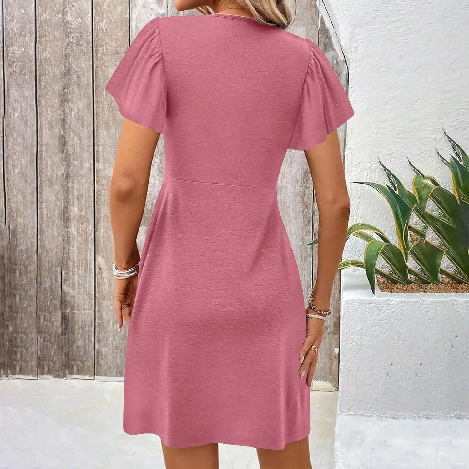Twist Wrap Dresses for Women Solid Color V Neck High Waist Pleated Dress Fashion Casual S Slim Fit Streetwear