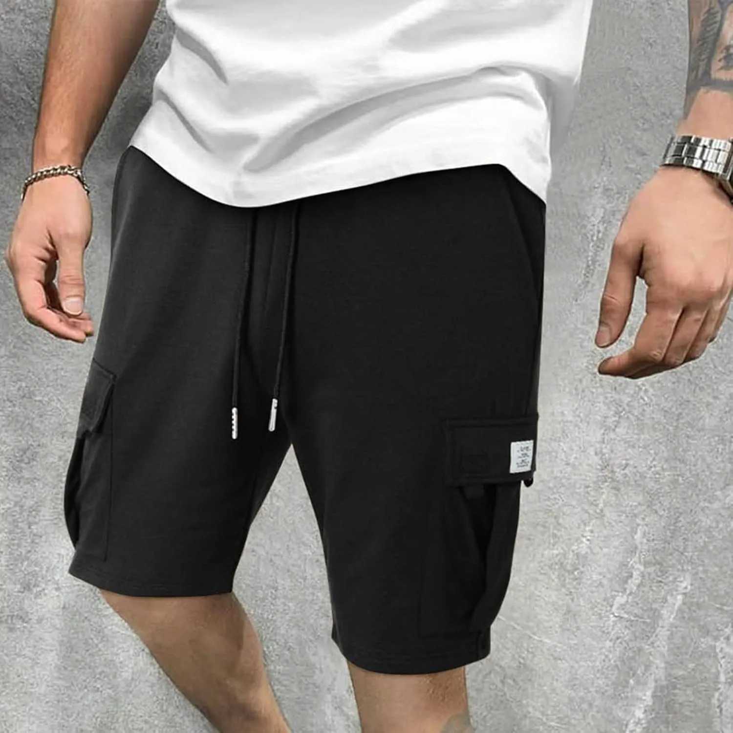 WANZZXCSL Mens Cargo Shorts Summer Drawstring Baggy Jogger Pants Lightweight Casual Tactical Hiking Short with Multi Pockets