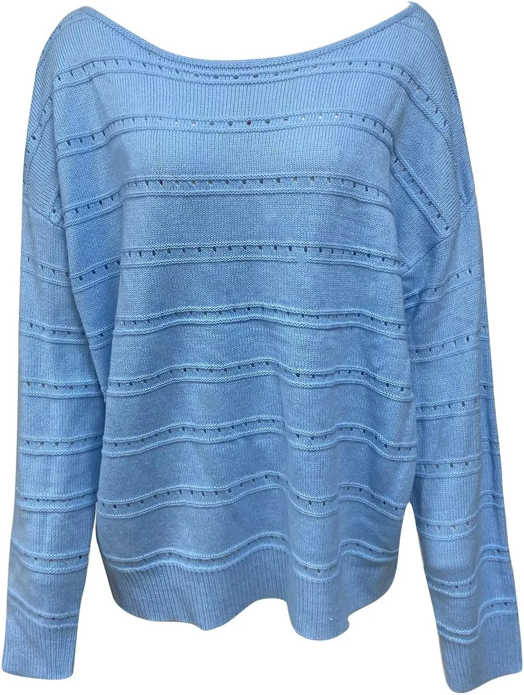 Women's 2024 Fall Long Sleeve Crew Neck Striped Color Block Casual Knitted Pullover Tops Crochet V Neck Sweater Tops
