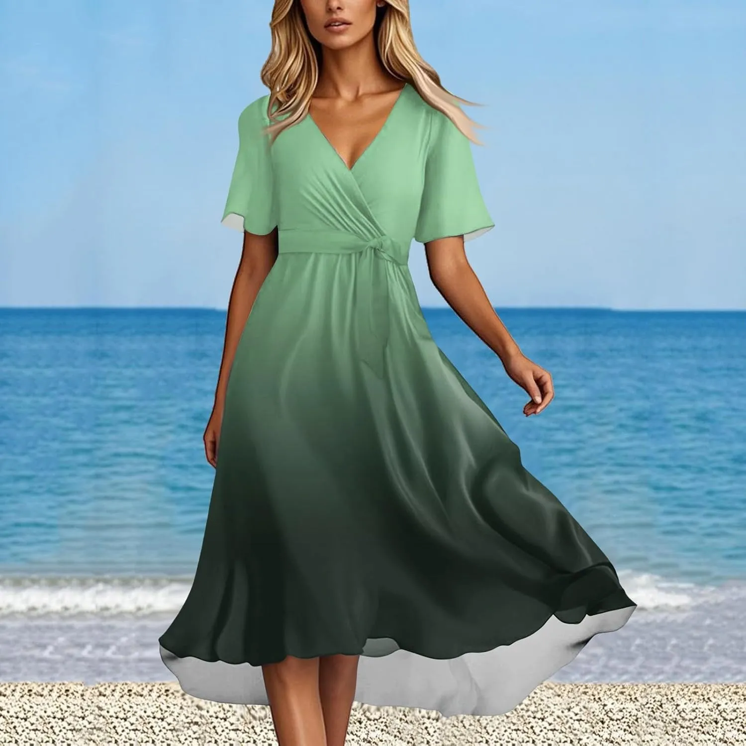 Womens Boho Floral Printed Flowy Wrap Short Sexy Dresses 2025 Elegant V Neck Belted Summer Wedding Prom Cocktail Midi Dress