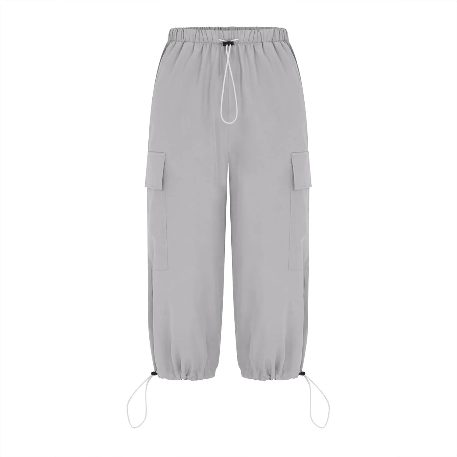 Womens Cargo Shorts with Pockets Summer 2024 Drawstring Elastic Waist Bermuda Shorts Knee Length Wide Leg Shorts