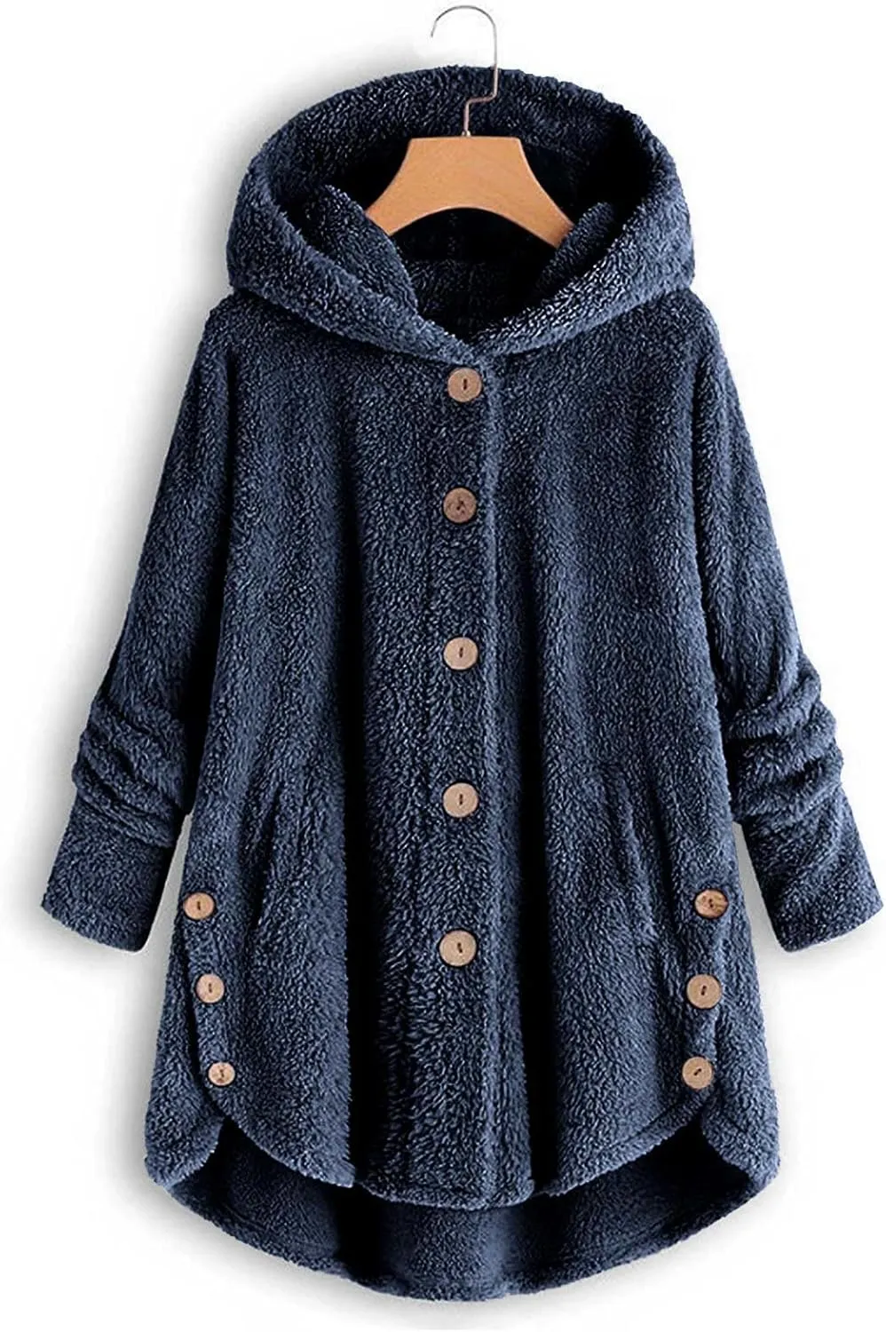 Womens Casual Fleece Jackets Oversized Button Down Winter Hooded Coats Long Sleeve Cardigan Sweater With Pockets
