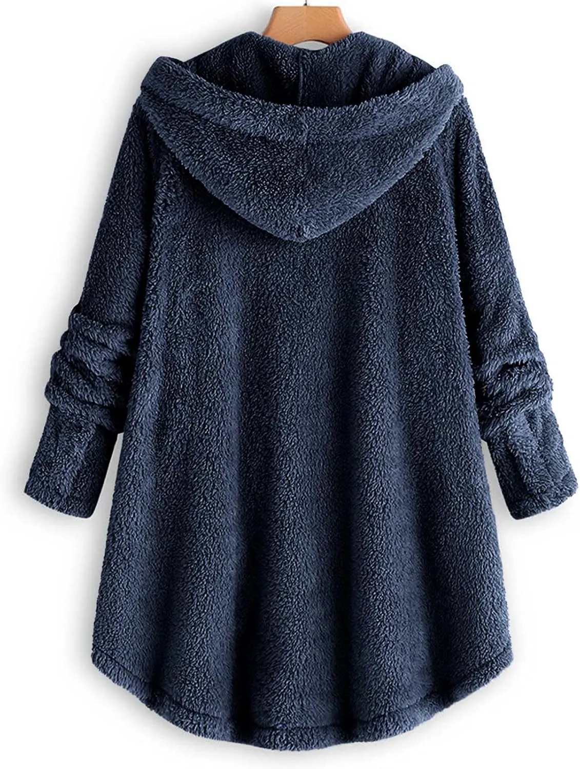 Womens Casual Fleece Jackets Oversized Button Down Winter Hooded Coats Long Sleeve Cardigan Sweater With Pockets