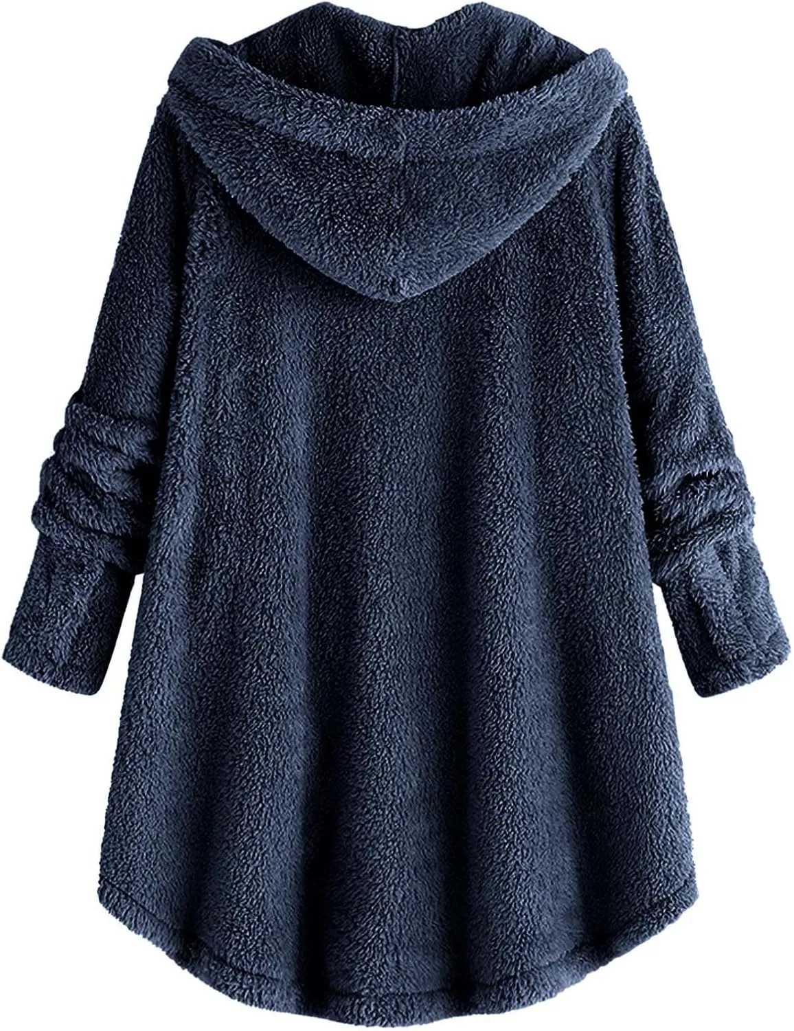 Womens Casual Fleece Jackets Oversized Button Down Winter Hooded Coats Long Sleeve Cardigan Sweater With Pockets