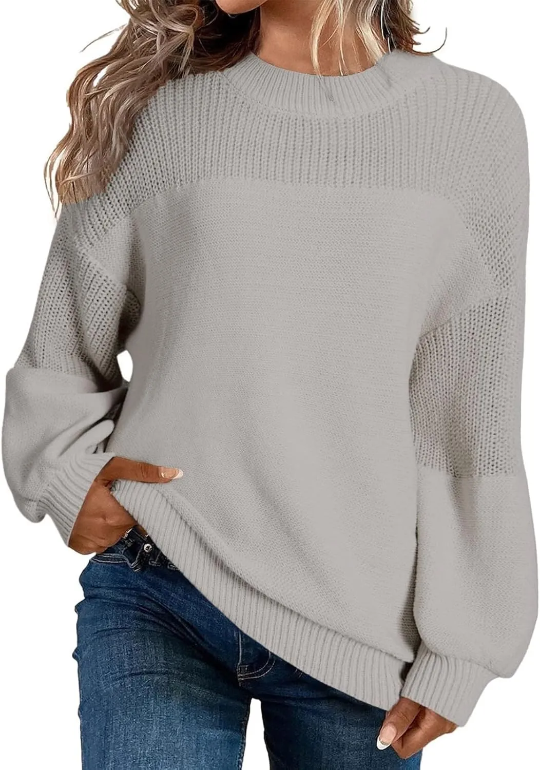Women's Fashion Long Sleeve Striped Color Block Knitted Sweater 2024 Fall Casual Crew Neck Pullover Jumper Tops