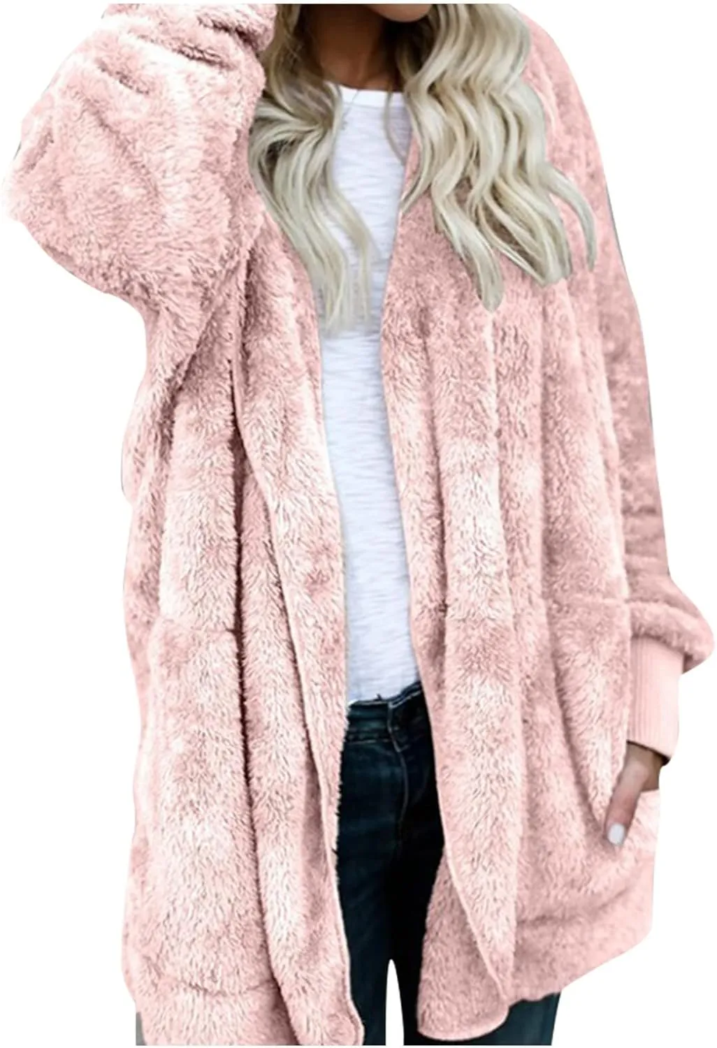 Women's Hooded Cardigan Sherpa Fuzzy Fleece Jacket Warm Coat Outwear with Pockets 