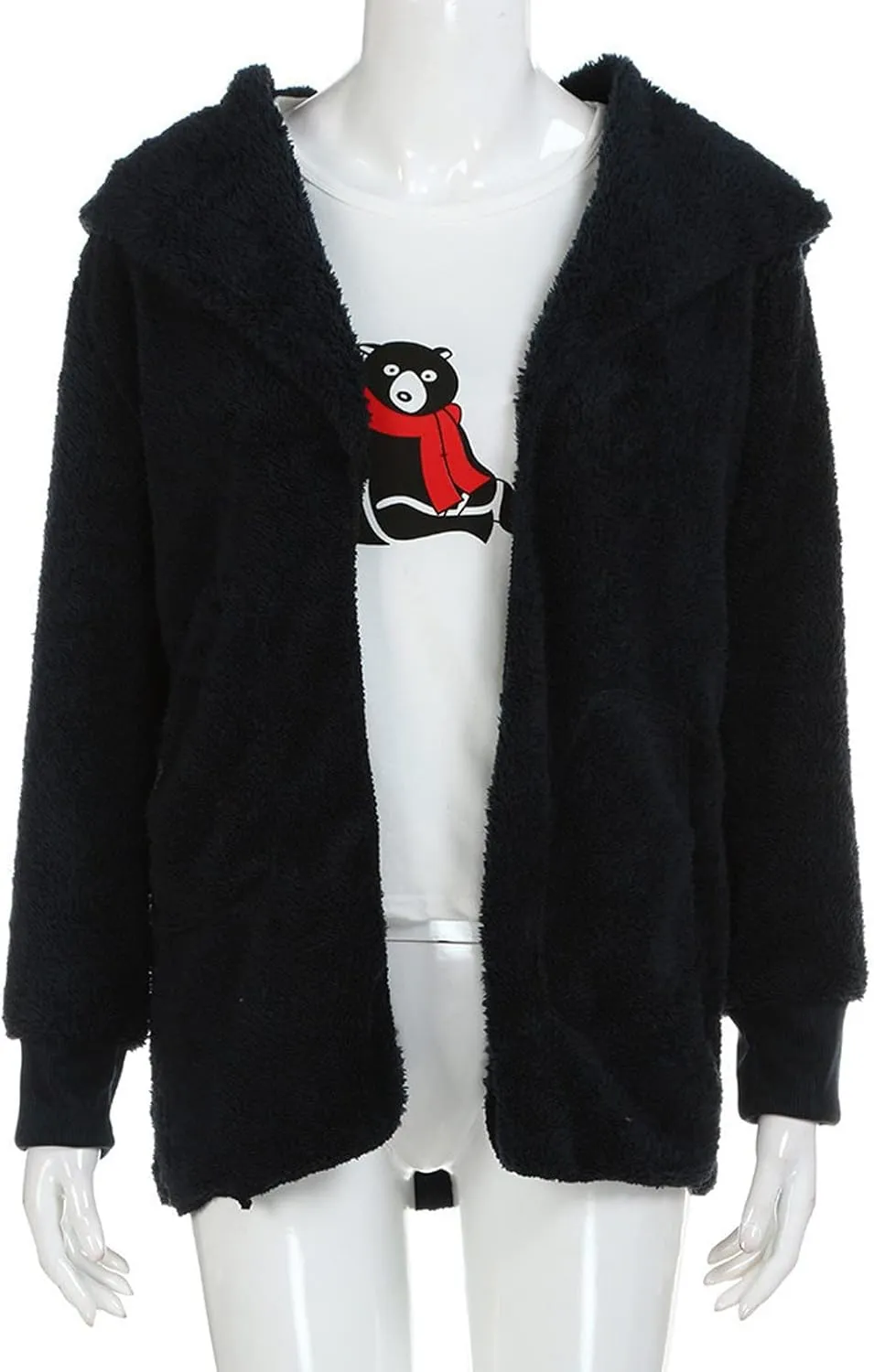 Women's Hooded Cardigan Sherpa Fuzzy Fleece Jacket Warm Coat Outwear with Pockets 